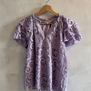 Nanette Lepore - Lilac Lace Top with Ruffle Sleeves - Size L (NWT)
